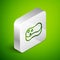 Isometric line Sponge icon isolated on green background. Wisp of bast for washing dishes. Cleaning service concept
