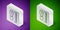 Isometric line Square measure foot size icon isolated on purple and green background. Shoe size, bare foot measuring