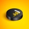 Isometric line Standalone sensor and plant icon isolated on yellow background. Black circle button. Vector