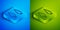 Isometric line Stone age arrow head icon isolated on blue and green background. Medieval weapon. Square button. Vector