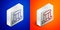 Isometric line Stonehenge icon isolated on blue and orange background. Silver square button. Vector