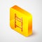 Isometric line Stretcher icon isolated on grey background. Patient hospital medical stretcher. Yellow square button