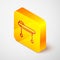 Isometric line Stretcher icon isolated on grey background. Patient hospital medical stretcher. Yellow square button