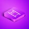 Isometric line Stretcher icon isolated on purple background. Patient hospital medical stretcher. Purple square button