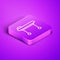 Isometric line Stretcher icon isolated on purple background. Patient hospital medical stretcher. Purple square button