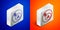 Isometric line Subsets, mathematics, a is subset of b icon isolated on blue and orange background. Silver square button