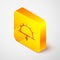 Isometric line Sunset icon isolated on grey background. Yellow square button. Vector Illustration