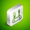 Isometric line Swiss army knife icon isolated on green background. Multi-tool, multipurpose penknife. Multifunctional