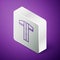 Isometric line T-square line for professional drafting icon isolated on purple background. Silver square button