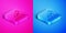 Isometric line Telescope icon isolated on pink and blue background. Scientific tool. Education and astronomy element