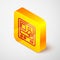 Isometric line Television report icon isolated on grey background. TV news. Yellow square button. Vector