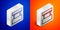Isometric line Ticket box office icon isolated on blue and orange background. Ticket booth for the sale of tickets for
