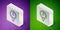 Isometric line Tire pressure gauge icon isolated on purple and green background. Checking tire pressure. Gauge