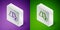 Isometric line Toll road traffic sign. Signpost icon isolated on purple and green background. Pointer symbol. Street