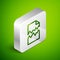 Isometric line Torn document icon isolated on green background. Silver square button. Vector