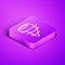 Isometric line Tornado icon isolated on purple background. Purple square button. Vector Illustration