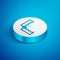 Isometric line Trap hunting icon isolated on blue background. White circle button. Vector