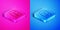 Isometric line Uninterruptible power supply UPS icon isolated on pink and blue background. Square button. Vector