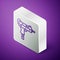 Isometric line UZI submachine gun icon isolated on purple background. Automatic weapon. Silver square button. Vector