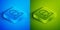 Isometric line Vandal icon isolated on blue and green background. Square button. Vector