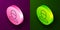 Isometric line Vandal icon isolated on purple and green background. Circle button. Vector