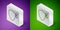Isometric line Vandal icon isolated on purple and green background. Silver square button. Vector