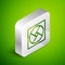 Isometric line Ventilation icon isolated on green background. Silver square button. Vector Illustration.