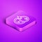 Isometric line Washing dishes icon isolated on purple background. Cleaning dishes icon. Dishwasher sign. Clean tableware