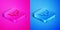 Isometric line Washing modes icon isolated on pink and blue background. Temperature wash. Square button. Vector