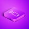 Isometric line Wireless smartphone icon isolated on purple background. Purple square button. Vector