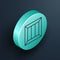 Isometric line Wooden box icon isolated on black background. Turquoise circle button. Vector Illustration