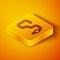 Isometric line Worm icon isolated on orange background. Fishing tackle. Yellow square button. Vector