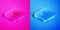 Isometric line Wrecked oil tanker ship icon isolated on pink and blue background. Oil spill accident. Crash tanker