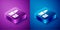 Isometric Lipstick icon isolated on blue and purple background. Square button. Vector