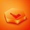 Isometric Lipstick icon isolated on orange background. 8 March. International Happy Women Day. Orange hexagon button