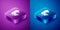 Isometric Little chick icon isolated on blue and purple background. Square button. Vector