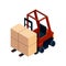 Isometric logistics. Transportation isometric element. Forklift loaded. Vehicle designed to carry large numbers of goods