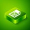 Isometric Lottery ticket icon isolated on green background. Bingo, lotto, cash prizes. Financial success, prosperity