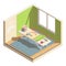 Isometric low poly home room renovation icon. Wallpapering, repair walls. Tools and materials for room repair.