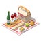 Isometric low poly picnic food set. Vector illustration