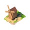 Isometric low poly windmill, 3D rendering