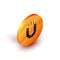 Isometric Magnet icon isolated on white background. Horseshoe magnet, magnetism, magnetize, attraction. Orange circle
