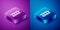 Isometric Mahjong pieces icon isolated on blue and purple background. Chinese mahjong red dragon game emoji. Square