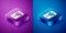 Isometric Mahjong pieces icon isolated on blue and purple background. Chinese mahjong red dragon game emoji. Square