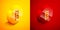 Isometric Mahjong pieces icon isolated on orange and red background. Chinese mahjong red dragon game emoji. Circle