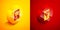 Isometric Mahjong pieces icon isolated on orange and red background. Chinese mahjong red dragon game emoji. Circle