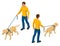 Isometric man with a dog on a leash. Man and dog walk in the park.