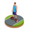 Isometric man riding on hover board