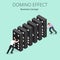 Isometric Man Start domino effect a and Chain reaction concept. Business metaphor. Business solution and helping