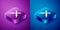 Isometric Marshalling wands for the aircraft icon isolated on blue and purple background. Marshaller communicated with